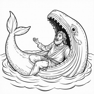 Jonah In The Belly Of The Whale Praying To God Coloring Page