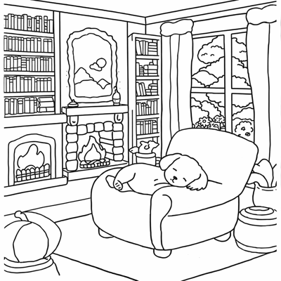 A Pup Relaxing On A Comfy Chair Coloring Page
