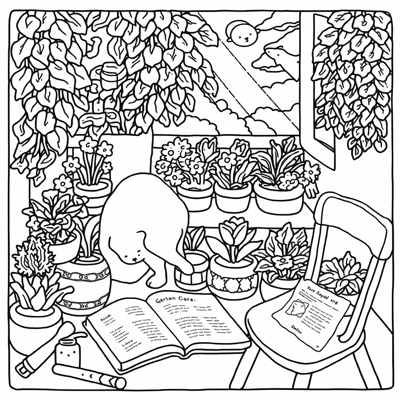 A Charming Balcony Garden Overflowing With Small... Coloring Page
