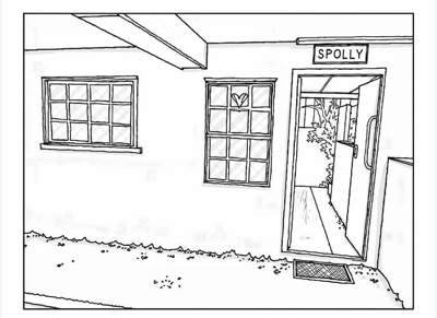 A Small House With Two Windows A Door And A Sign... Coloring Page