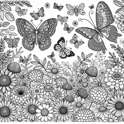 Butterflies Flowers Coloring Page