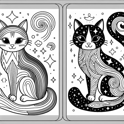 Rainbow Cat And Galaxy Cat Together Coloring Page