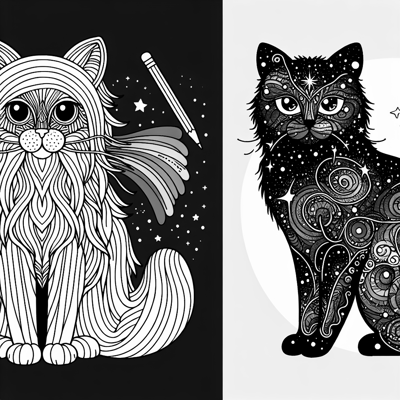 Rainbow Cat And Galaxy Cat Together Coloring Page