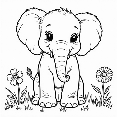 A Cartoonish Elephant Wearing A Crown Of Flowers... Coloring Page