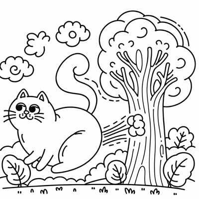 Farting Cat While Climbing A Tree Coloring Page