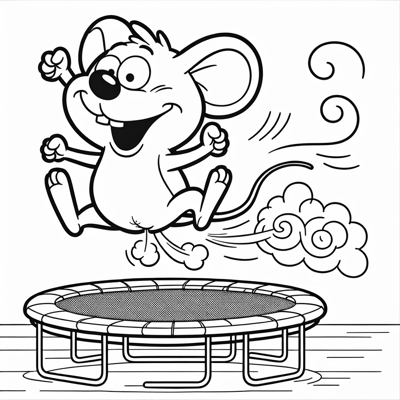 Mouse Farting While Jumping On Trampoline Coloring Page