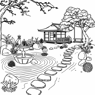 An Intricately Detailed Zen Garden Showcasing... Coloring Page