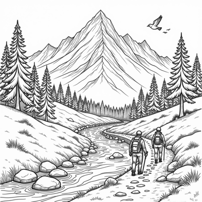 Mountain View Coloring Page