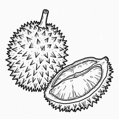 Whole Durian Fruit And The One That Has Been... Coloring Page