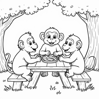 Create A Picture Of Several Monkeys Eating Bananas... Coloring Page