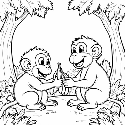 Create A Picture Of Several Monkeys Eating Bananas... Coloring Page