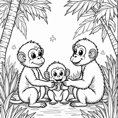 Create A Picture Of Several Monkeys Eating Bananas... Coloring Page