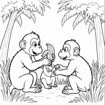 Create A Picture Of Several Monkeys Eating Bananas... Coloring Page