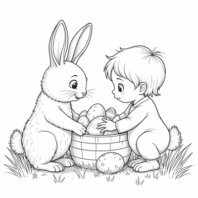 Kids Enjoying Easter Egg Hunt With Officers... Coloring Page