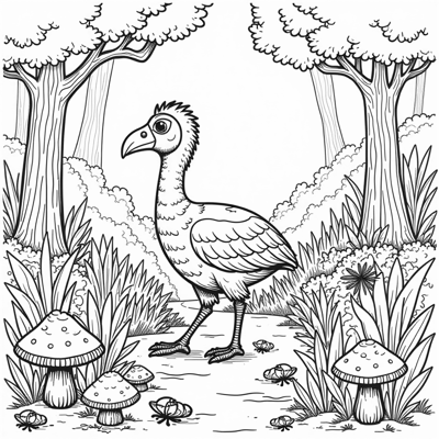 A Dodo Bird Gracefully Walking Through A Dense... Coloring Page