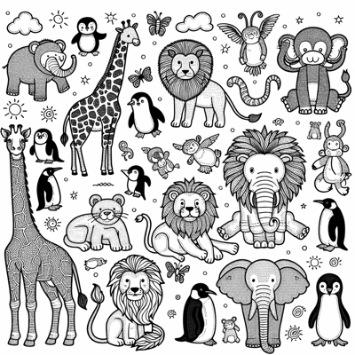 Zoo Animals Coloring Page