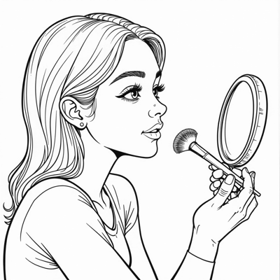 A Girl Applying Makeup Coloring Page