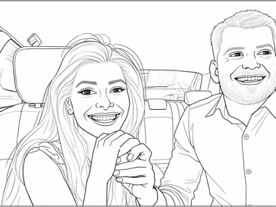 A Man And A Woman Are Sitting In A Car Holding... Coloring Page