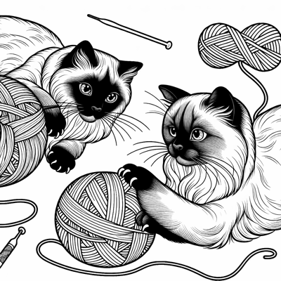 2 Cats Playing With Yarn Coloring Page