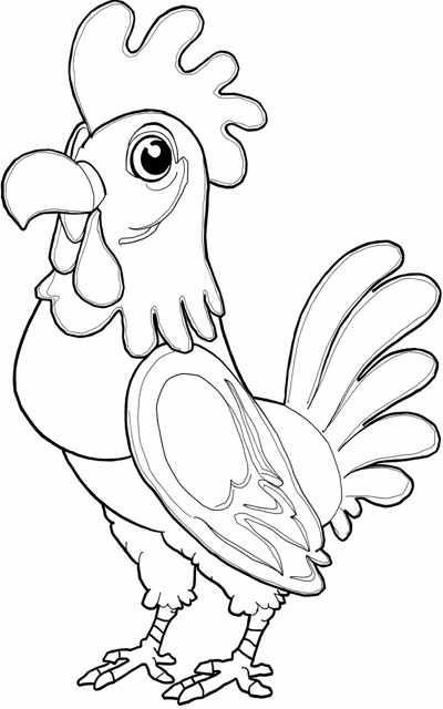 A Rooster With A Blue Body And A Red Head. Coloring Page