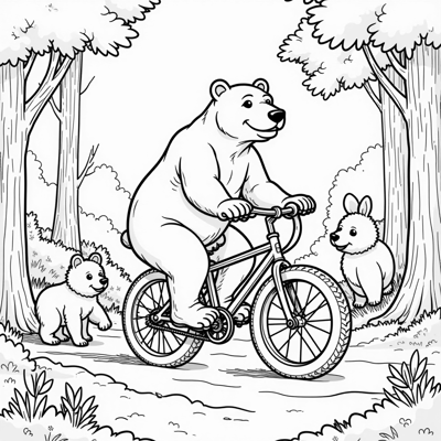 A Polar Bear Is Cycling. Coloring Page