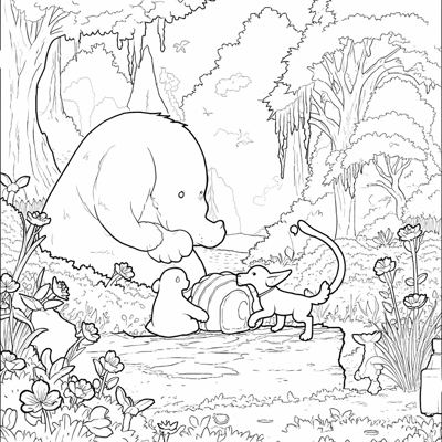 A White Teddy Bear A Dog And A Cat Are Standing... Coloring Page