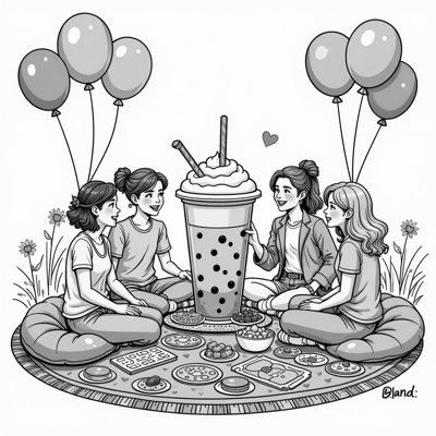 A Whimsical Scene Of A Diverse Group Of Friends... Coloring Page