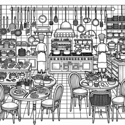 Kitchen Of A Finedining Restaurant Coloring Page