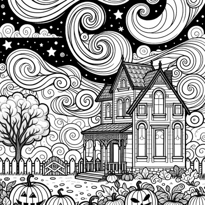 Stay Spooky Swirls Of Wind Sky Clouds Moon Stars... Coloring Page