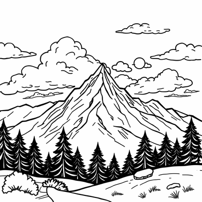 Mountain With A View Coloring Page