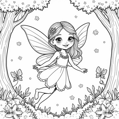 A Fairy Girl With Bright Open Wings Flashes A... Coloring Page