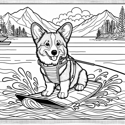 A Corgi Queensland Cross Dog Wakeboarding In... Coloring Page