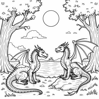 Fantasy Dragons Coloring Page