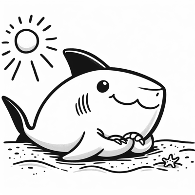 Shark Sitting On A Beach Coloring Page