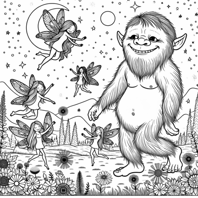 Beautiful Faeries Are Flying And Dancing Around A... Coloring Page