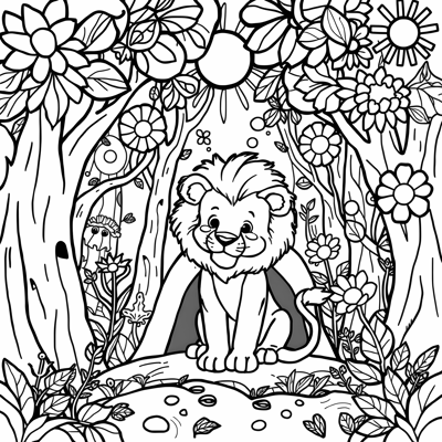 An Adorable Lion Cub With A Fluffy Mane Stands In... Coloring Page