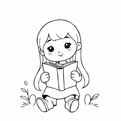 Little Girl With Braids And A Book In Her Hand Coloring Page
