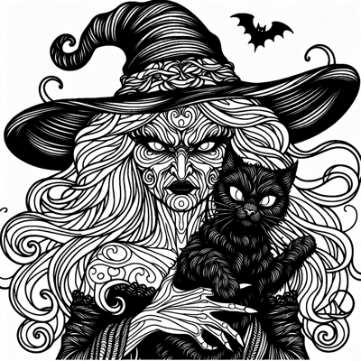 Ursula Holding A Black Cat Looking Very Evil Coloring Page