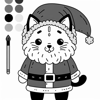 Cat With A Santa Claus Dress Coloring Page