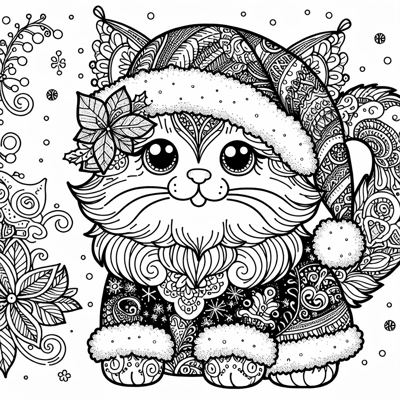 Cat With A Santa Claus Dress Coloring Page