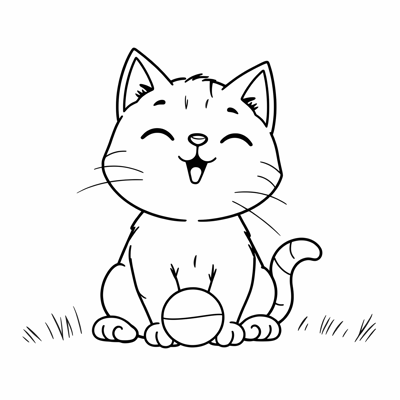 A Cat Playing With The Ball Coloring Page