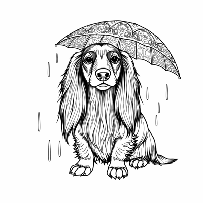A Long Haired Dachshund In The Rain Coloring Page
