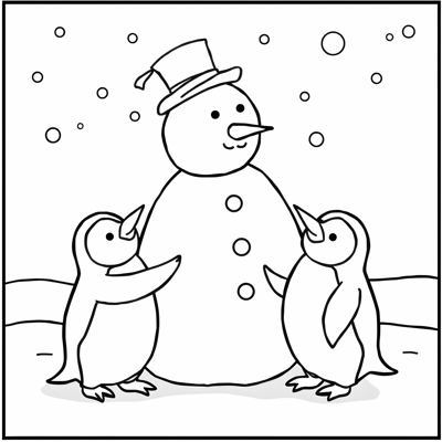 A Group Of 4 Penguins Building A Giant Frosty The... Coloring Page