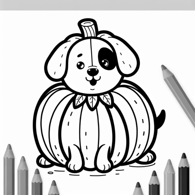 Halloween Cute Pumpkin Costumed Dog Coloring Page