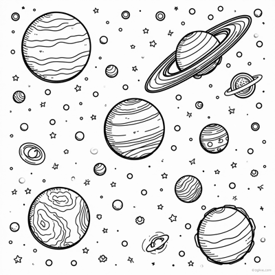 Black N White Solar System Coloring Page