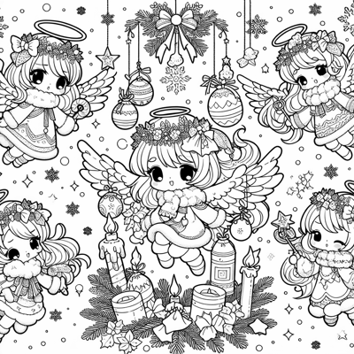 Anime Christmas Angels Coloring Page