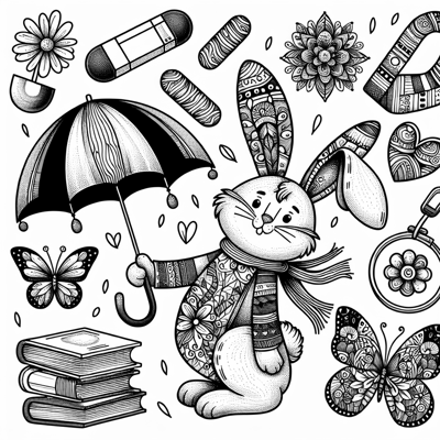 Easter Day Bunny Handheld Umbrellar Svg Butterfly... Coloring Page