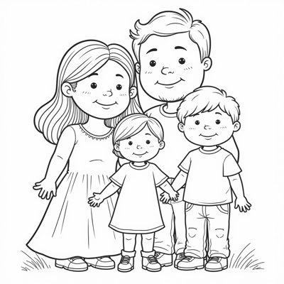 Family Picture. Mom Dad Girl Boy Boy Baby Coloring Page