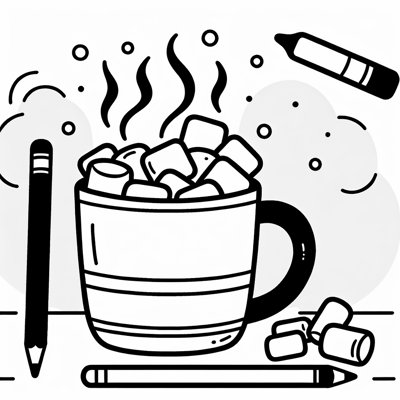 A Steaming Mug Of Hot Chocolate With Marshmallows... Coloring Page