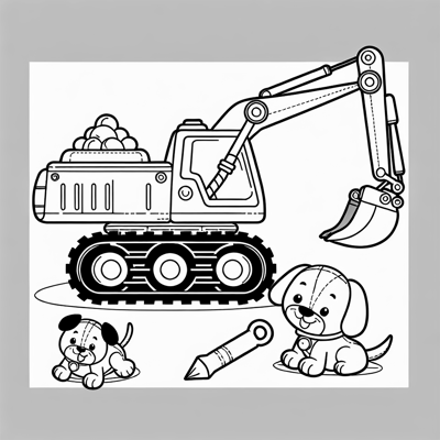 Wrecking Ball Excavator With Paw Patrol Coloring Page